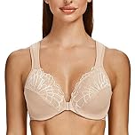 MELENECA Front Fastening Bras for Women Plus Size Underwire Unlined Lace Cup Cushion Strap Pale Nude 34D