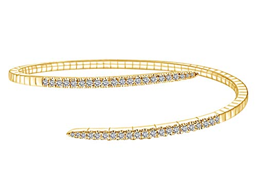 Affy Round White Natural Diamond Adjustable Bypass Cuff Bracelet In 14K Yellow Gold Over Sterling Silver (I-J Color, I2-I3 Clarity, 0.93 Cttw) #TOP1