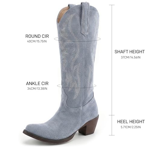 Image of Women's Mid Calf Cowboy Boots Western Pointed Toe Embroidered Boots