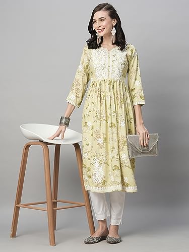 Image of RATAN Women's Rayon Printed Anarkali Lucknowi Chikankari Ethnic Wear Kurta