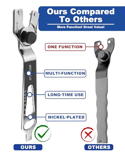 Image of 4-in-1 Angle Grinder Wrench | Multi-Function Pin Spanner | Adjustable 9 /16 inch-2 1 /16 inch | Hexagonal Nut Tool with Bottle Opener | Steel Nickel-Plated