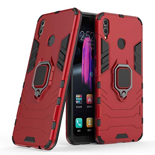 Compatible con Honor 8X Funda, Anillo Metálico Sujeción Soporte Antichoque Rígido Caja (Funciona con el Montaje de Coche Magnético) Doble Capa Sólido Case Carcasa para Huawei Honor 8X (Rojo)