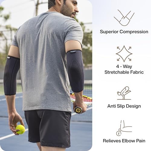 Image of FOVERA Elbow Support Compression Sleeve for Tennis Elbow, Golfer's Elbow, Tendonitis Pain Relief | Ideal for Workout, Tennis, Volleyball, Cricket for Men & Women (Size - S, 1 Pair)