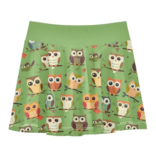 Girls Skorts High Waist Athletic Skirts with Shorts Owl Green Stretchy Teens Performance Tennis