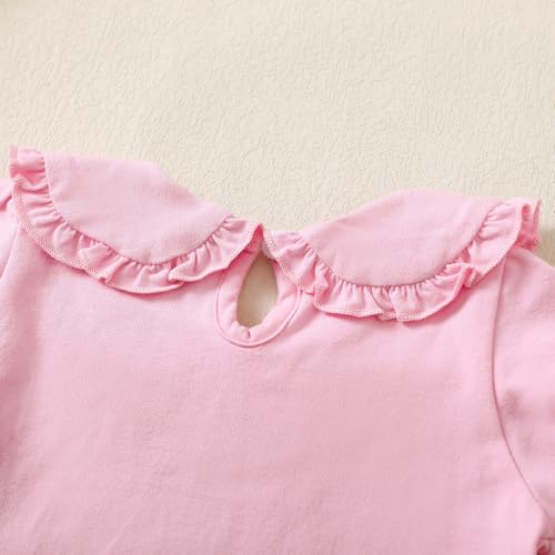 Image of Magic Park 12M-14Y Toddler Short Sleeve T-Shirt Girls Ruffle Blouse Kids Solid Color Tee Casual Tops Holiday Clothes