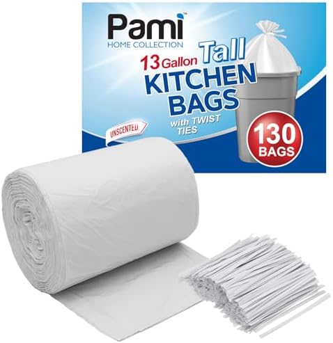 Amazon.com: PAMI 13-Gallon Tall Kitchen [130-Pack, White] Garbage Bags ...