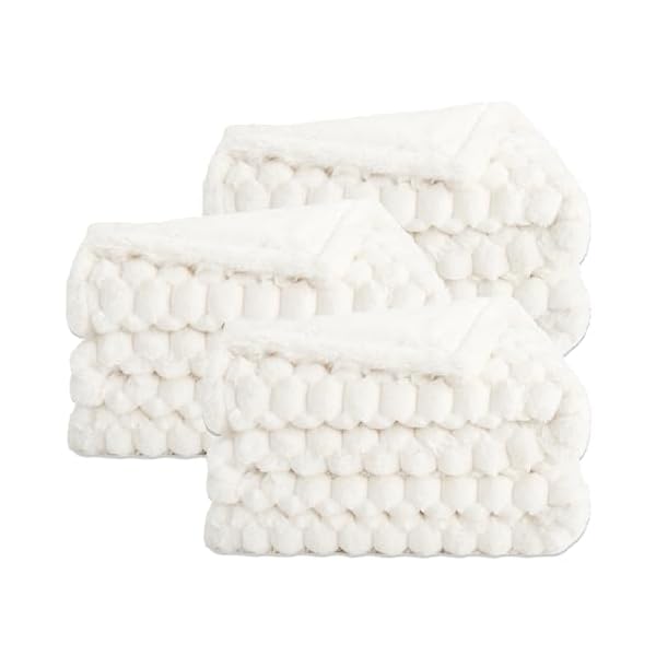 Aston & Arden Luxury Faux Fur Blanket Set of 3 – Ultra Soft, Plush & Fluffy Rabbit Tail Throw in Giftable Box, Real Furry Texture, Decorative for Sofa, Couch, and Bed, 50×70, Cottontail Ivory