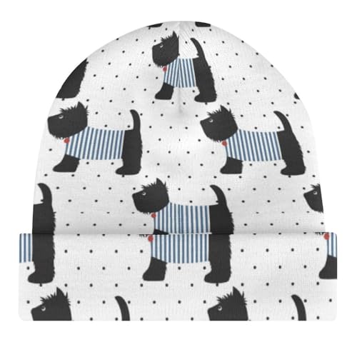 Cute Animal of Scottie Dog Pattern Kids Beanie Hat for for Girls Boys Children Cap Winter Knitted Chemo Cancer Headwear Accessories Gifts Decoration Black4