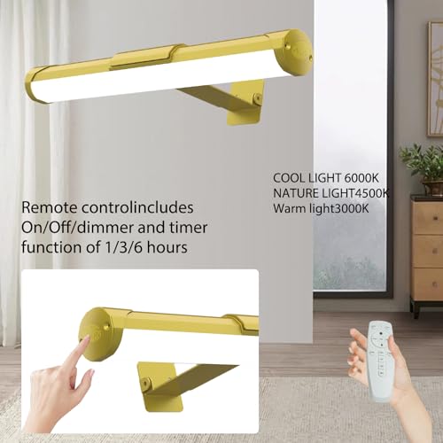 Image of MIOBLUE Picture Light with Remote and Timer, 13.8in Rechargeable Picture Light with 3 Color Modes, Dimmable Cordless Painting Light for Wall Display, Gallery Artwork, Portraits, Dartboards