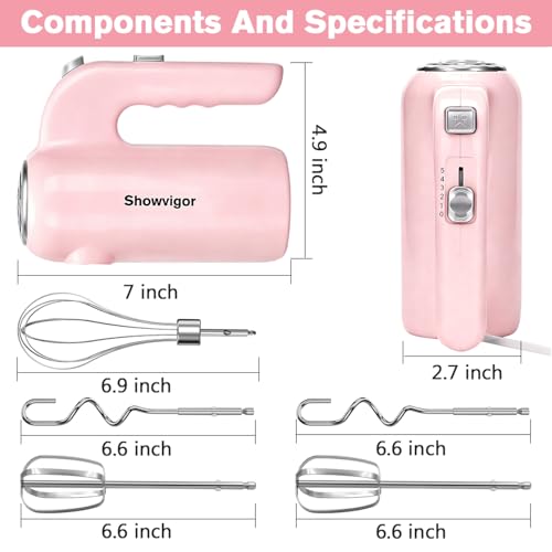 Image of Hand Mixer, 5-Speed Electric Whisk with Turbo Boost Includes 6 Stainless Steel Attachments - Great Stand Mixer Alternative for Baking Cakes, Bread & More