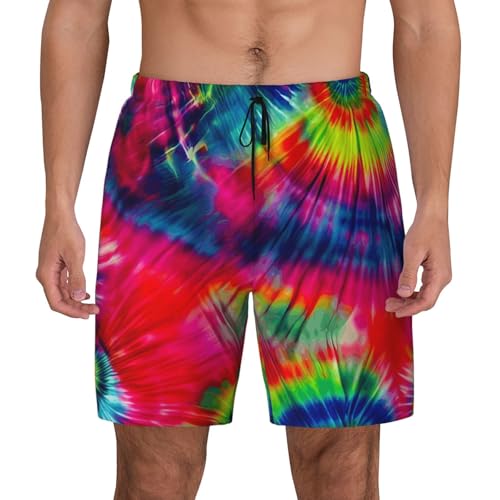 Color Tie Dye Print Mens Swim Shorts Trunks Inseam Compression Liner Quick Dry Zipper Pocket Black