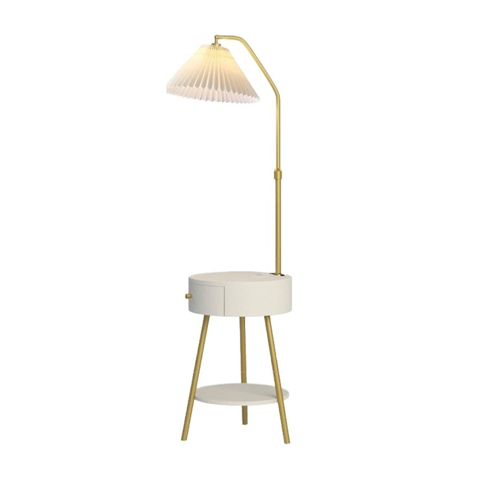 Z4T8M2K6G5 Tall Standing Lamp Floor Lamp with Table, Mid-Century Modern Nightstand with USB Charging Port and Drum Shade, Side with(White)