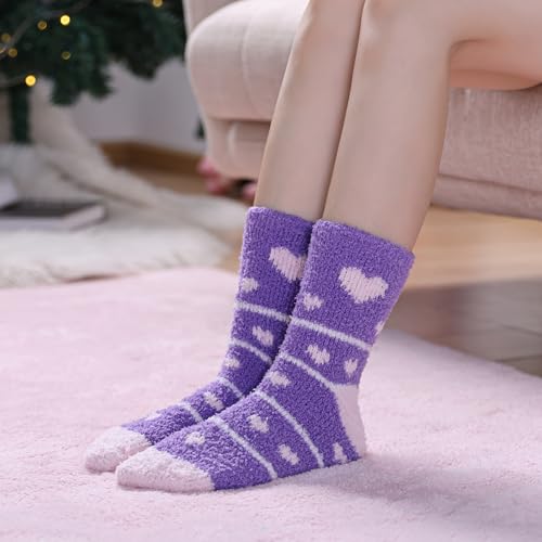 Image of LINEMIN Womens Fuzzy Socks Cozy Fluffy Winter Warm Slipper Socks Microfiber Soft Home Sleeping Socks