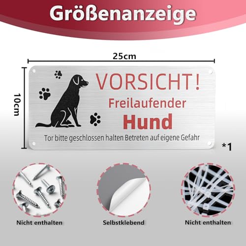 FLEXNOVA 2 Stück Vorsicht Hund Schild, 25x 10cm Warnung Vor Dem Hund Schilder Warnschild Achtung Hund Vorsicht Bissiger Hund Schild Aluminium mit Selbstklebend Vorgebohrten Löchern