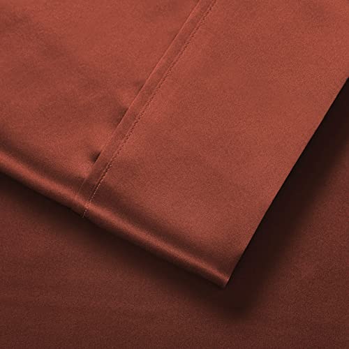 Image of Lanest Housing Silk Satin Sheets, Twin XL Size Satin Bed Sheet Set with Deep Pockets, Cooling Soft and Hypoallergenic Satin Sheets Twin XL - Burnt Orange