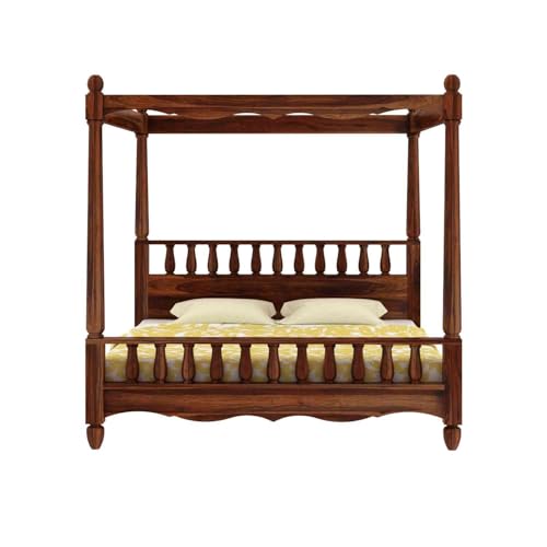 Image of WOODLAB Furniture Sheesham Wood King Size Poster Bed Without Storage | Wooden Double Size Cot Palang for Bedroom Living Room Home and Hotel (Honey Finish)