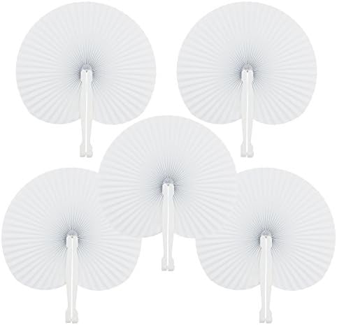 Grosun 24 Packs White Folding Fans Round Paper Fans Assortment for Wedding Favor Party Bag Filler