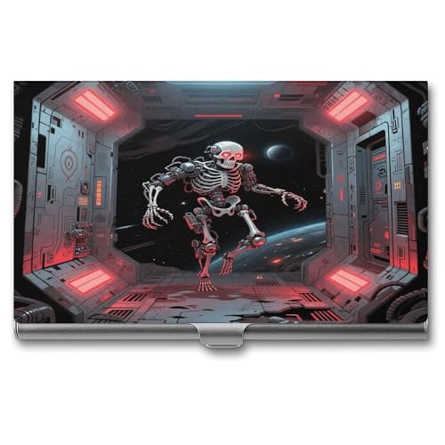 VstaDank Skull Business Card Holder Fashion Aluminum Alloy Flip Cover Credit Card Holder High End Professional Name Cards Case Exquisite Pocket Metal Cards Holder for Work