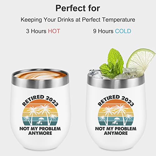 Retirement Gifts For Women Men 2023 - Retired 2023 Not My Problem Funny Retirement Gifts For Women Men, Retired People, Coworkers, Friends-Retired Gifts For Women Men,12 Oz Stainless Wine Tumbler #TOP2