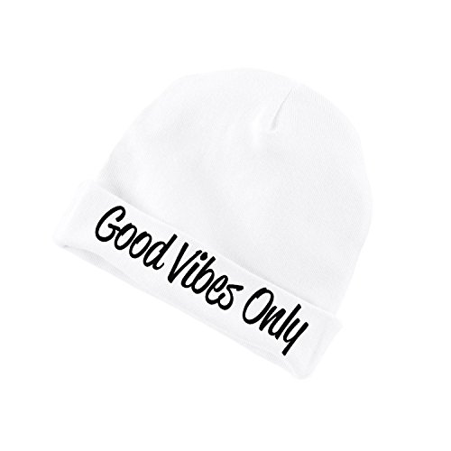 Good Vibes Only Funny Baby Beanie Cotton Cap Hat - White