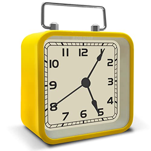 Night Light Alarm Clock, 3.5" Vintage Analog Silent Clock With Snooze Alarms, Non Ticking Battery Operated Small Square Clock For Bedside Desk Table Living Room Shelf Bedroom Shelf (Yellow) #TOP28
