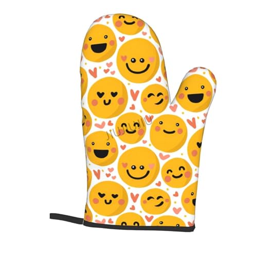Resistant Non-Slip Potholders Oven Gloves and Pad Emoticon Patterns Oven Mitts and Pot Holders Set for Baking Cooking BBQ