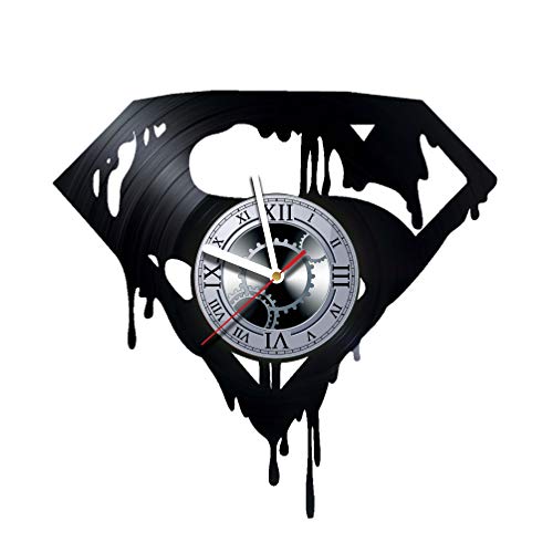 Vinyl Wall Clock Compatible With Superman - Made Of Vinyl Record - Unique Design - Gift Idea Christmas Birthday Women Men Boyfriend Girlfriend Teens Friends Superhero #TOP1