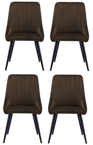 Image of Finch Fox Morris Velvet Dining Chair for Living Room, Bedroom, Home Office with Black Metal Legs in Dark Brown Color (Set of 4)