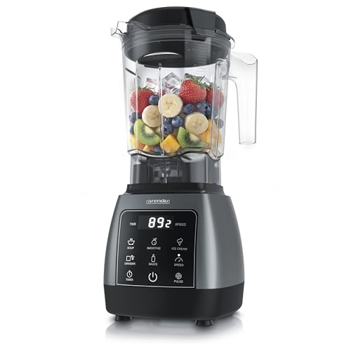 Arendo – Standmixer mit Touchpanel – 2000 Watt Hochleistungsmixer - 9 Geschwindigkeitsstufen – 24.000 U/min – Pulsfunktion – 5 Automatikprogramme – Mixer mit Display – 6 Messer aus Edelstahl