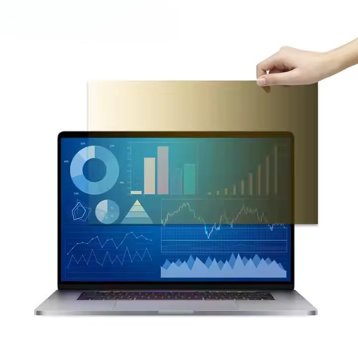 Image of Saco Glideon Premium Laptop Screen Guard 14 Inch |Anti Peeping+Golden Privacy+Anti Blue Light| Removal Screen Protector Compatible for HP, ASUS, Acer, Dell, Lenovo Laptops, 9H Hardness, Glue Free