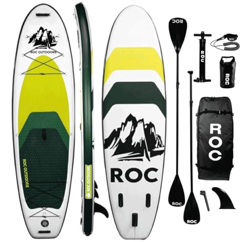 Roc Inflatable Stand Up Paddle Board 10' 6' with Premium SUP Paddle Board Accessories, Wide Stable Design, Non-Slip Comfort Deck for Youth & Adults (Lime)
