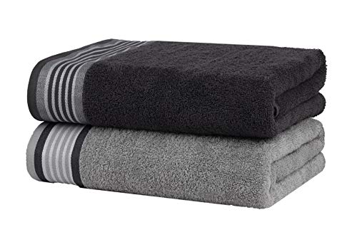 Image of Casa Copenhagen He & She Super Soft Collection 2 Pieces 100% Super Soft Cotton Large Bath Towel (Size : 70 x 140 cm) - Mirage Grey & Granite Grey