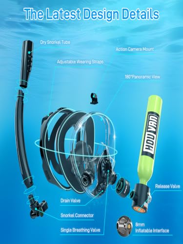 Mini tanque de buceo con máscara de snorkel 0.5L Tanque de aire inflable con máscara facial completa para snorkel recreativo y buceo superficial miniatura 6
