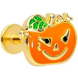 Body Candy Womens 16G PVD Steel Green Orange Pumpkin Jack O Lantern Labret Monroe Lip Ring Tragus 5/16'