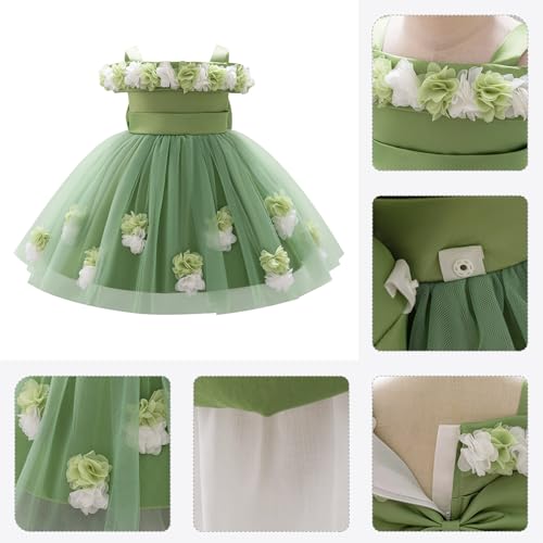 IDOPIP Infant Baby Flower Girl Dress Cold Shoulder Toddler Birthday Dresses Pageant Wedding Party Baptism Tulle Tutu Gown4