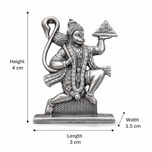 Image of 6cm Height Unique Hanuman ji Idol with Double Sided Design Hanumanji Murti Bajrangbali Statue for Home Temple&Car Dashboard,Office,Gift- for Good Luck & Fortune|(Silver)(Pack of 01)