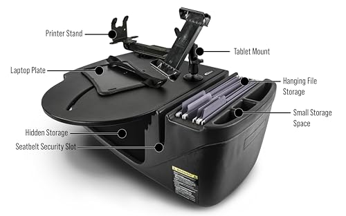 Image of AutoExec AE-RMCD-PS-TAB-BT Roadmaster Car Desk for Your Vehicle Workstation and Mobile Office, Black with Printer Stand and Tablet Mount | Vehicle Workstation, Mobile Office, Printer Stand, Tablet Mount