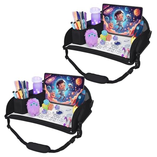 DxTing Upgraded Kids Travel Tray for Airplane - Toddler Car Seat Table Tray, Road Trip Essentials for Boys & Girls, Carseat Lap Desk for Kids Road Trip Activities, Black - 2 PCS