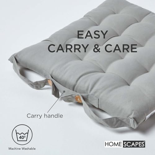 HOMESCAPES Grey Seat Pads for Dining Chair, Set of 4 100% Cotton Chair Pads with Straps, 40x40 cm - Cosy Home Interiors HOMESCAPES Grey Seat Pads for Dining Chair, Set of 4 100% Cotton Chair Pads with Straps, 40x40 cm - Image 6