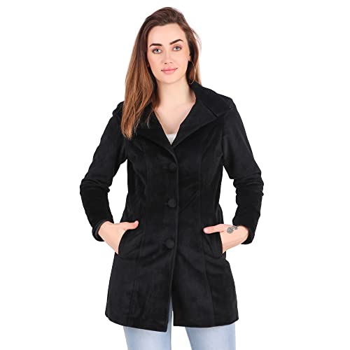 Image of Leather Retail Long Winter Wear Velvet Jacket For Women