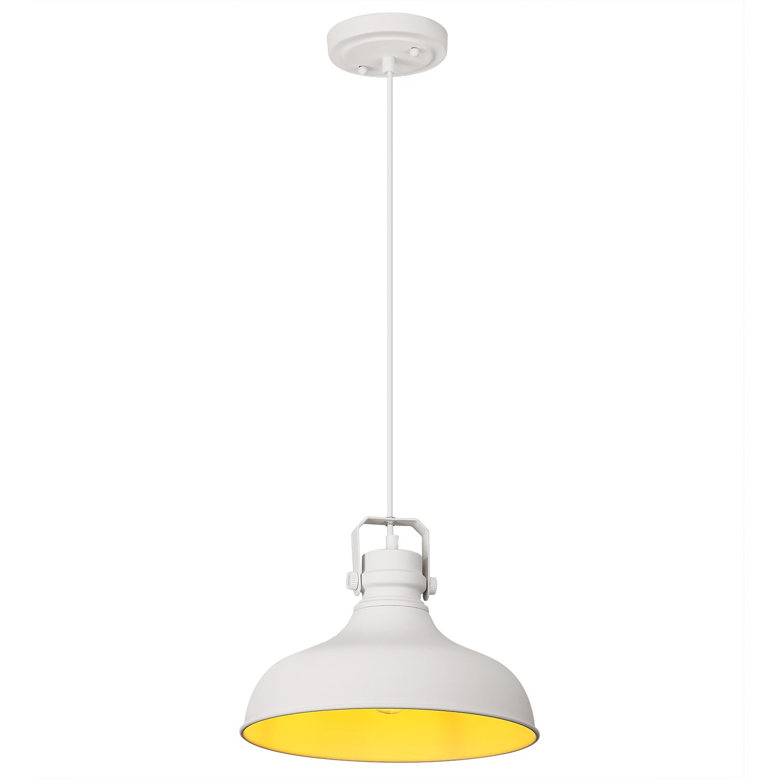 ALAISLYC White Farmhouse Pendant Lights Matte Pendant Lighting for Kitchen Island Industrial Adjustable Height Vintage Dome Hanging Light Fixtures for Barn, Dining Room 1 Pack