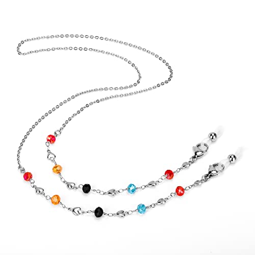 Image of Eyeglass Chain Silver Stainless Steel Handmade Necklace for Reading Glasses Sunglass Beaded Chains for Men Women