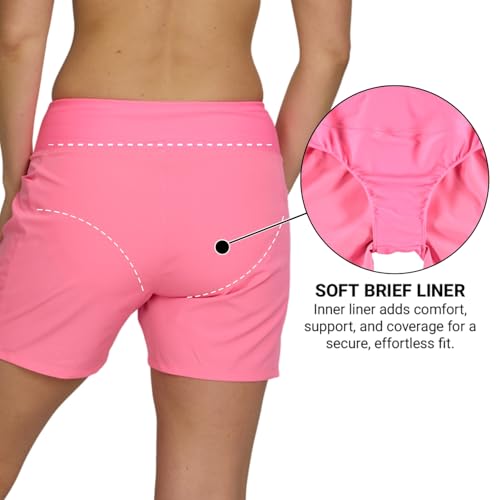 Image of Hurley 5 inch /7 inch High Waisted Swim Shorts Women, Board Shorts with Pockets & Inner Liner, Quick Dry Swim Trunk, UPF 50+