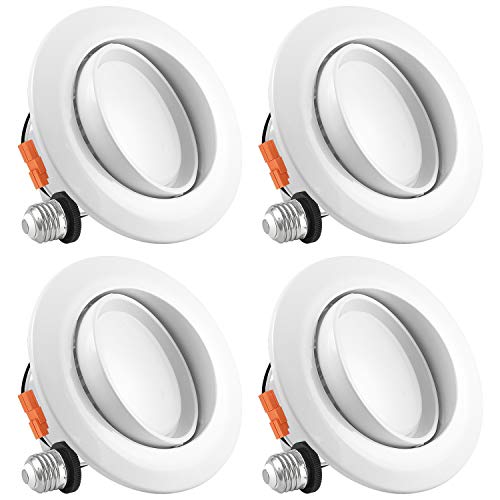 Luxrite 4 Inch Gimbal LED Recessed Light, 10W, 3000K Soft White Dimmable, Directional Ceiling Light, 720lm, Energy Star & ETL Listed, CRI 90, Damp Location - LED Eyeball Recessed Lighting (4 Pack)