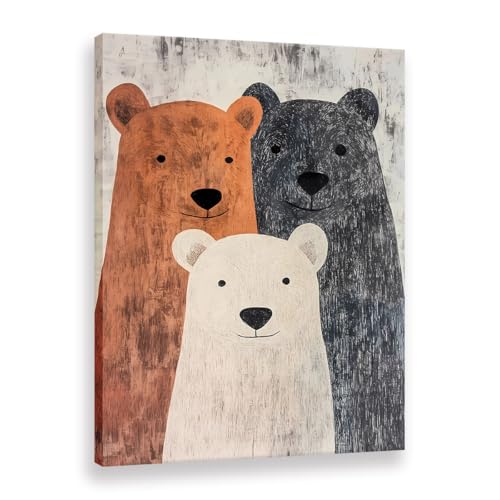 Toile trois ours mignons affiche colorée pour chambre enfant salon