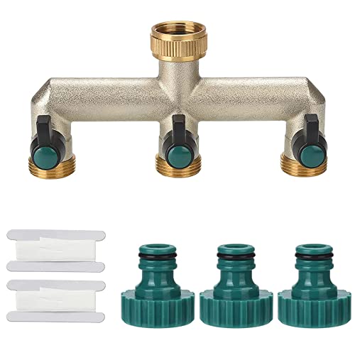 nutmanel 3/4 Pollice Splitter a Tre Vie Ottone Distributore,con Valvola Indipendente,Acqua Rubinetto Splitter,Raccordo per Tubo Flessibile,Tubo Adattatore Acqua per Giardini