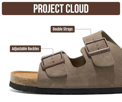 Image of Project Cloud Mens Sandals, 100% Genuine Leather Mens Slides (Heritage) | Memory Foam Insole & Cork Footbed Slides for Men Footwear Non Slip Summer Sandals for Men & Lightweight Sandals Men