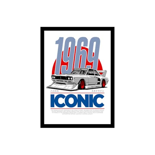 Image of BLINKART Nissan Skyline (1969) CarFramed Posters Gift Items Boys Room Wall Decoration Bedroom Office Studio Synthetic Wood Frame & Acrylic Glass Ready to Hang - 12x8 Inch, (A4 Size) - CAR-175