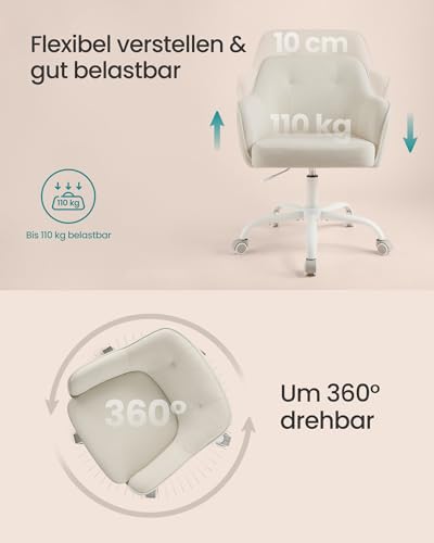 SONGMICS Homeoffice-Stuhl, Drehstuhl, Schreibtischstuhl, höhenverstellbar, bis 110 kg belastbar, Cord, für Arbeitszimmer, Schlafzimmer, sandbeige OBG019LZ01