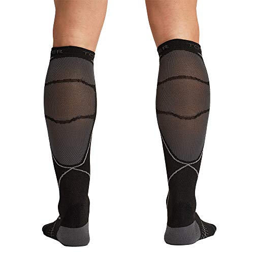 Tommie Copper Men's Performance Compression Over The Calf Socks, Black w/ Grey, 12-14.54